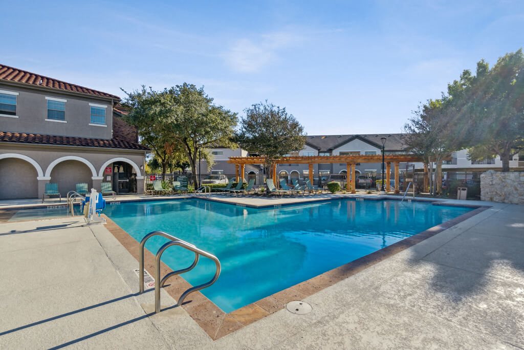 Swimming pool deck at The Sorento Apartments in San Antonio TX